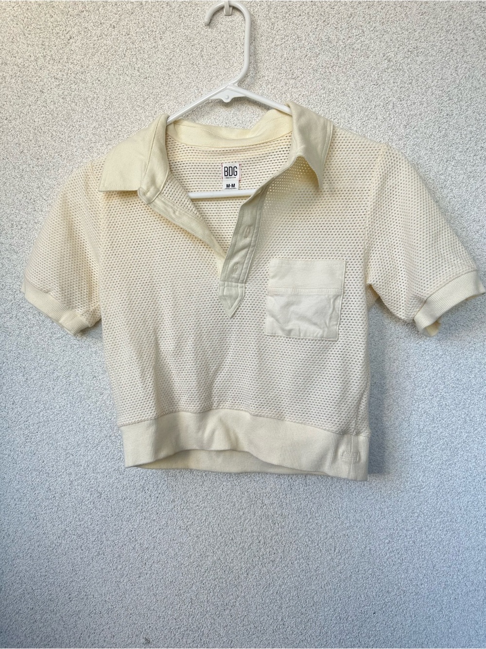 BDG Urban Outfitters Cream Waffle Knit Cropped Polo Top Medium